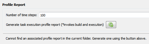 Profile Report section of the Concurrent Execution tool displaying the following message: 'Cannot find an associated profile report in the current folder. Generate one using the button above.'