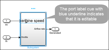 Editable port label cue