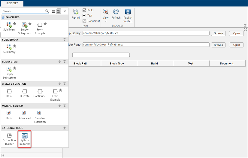 Select Python Importer from the toolbar under external code