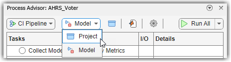 Mouse pointing to Project option in drop-down menu