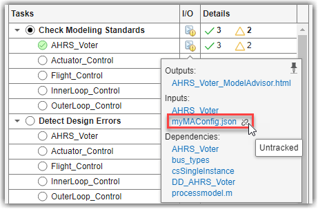 Tooltip for untracked input file in I/O column