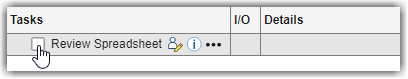 Mouse pointing to checkbox for the example task "Review Spreadsheet"