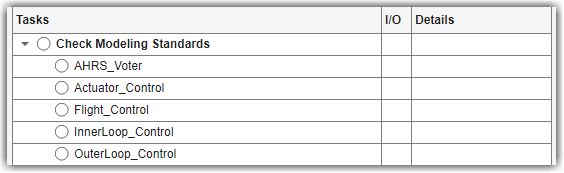 Tasks column showing built-in task for Check Modeling Standards