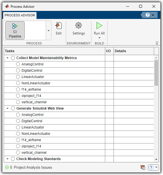 Process Advisor app showing tasks for the project