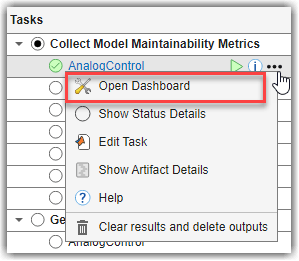 Open Dashboard option for the task iteration