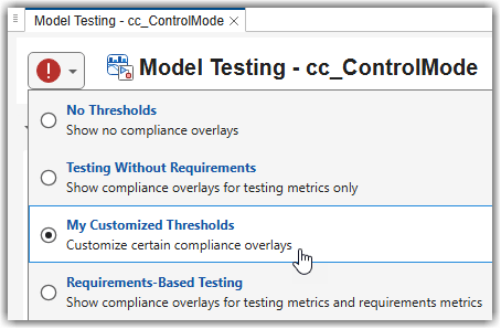 Example of custom threshold set in threshold settings for a dashboard