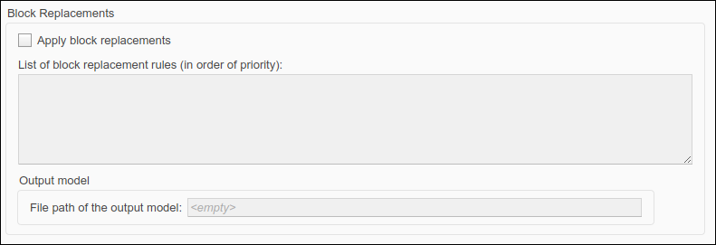 Configuration parameter window showing Block Replacements parameter.