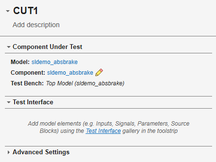 Component under test tab
