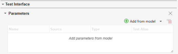 Parameters section with an empty table and Add from model button
