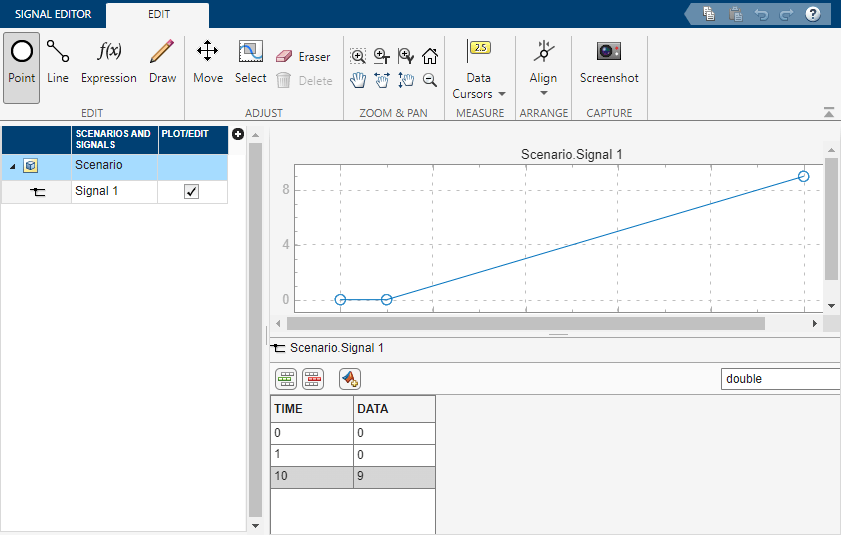 Signal Editor UI showing position data