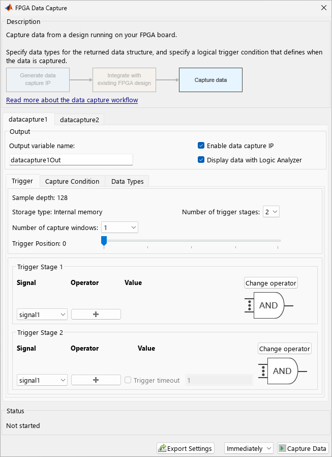 FPGA Data Capture tool with two trigger stages