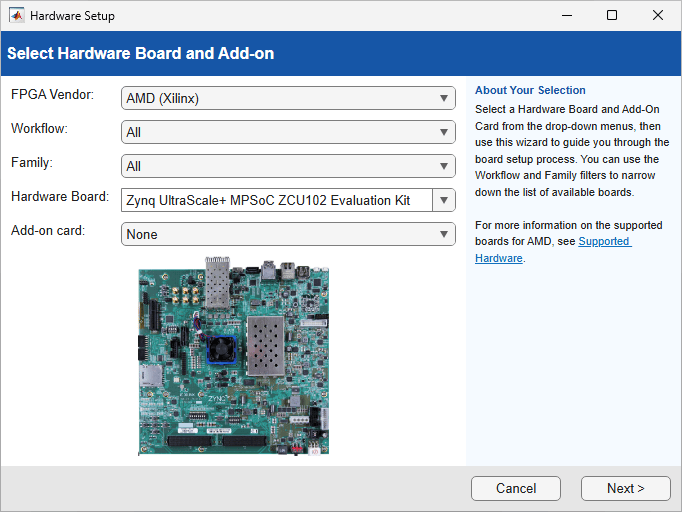 Select Hardware Board and Workflow
