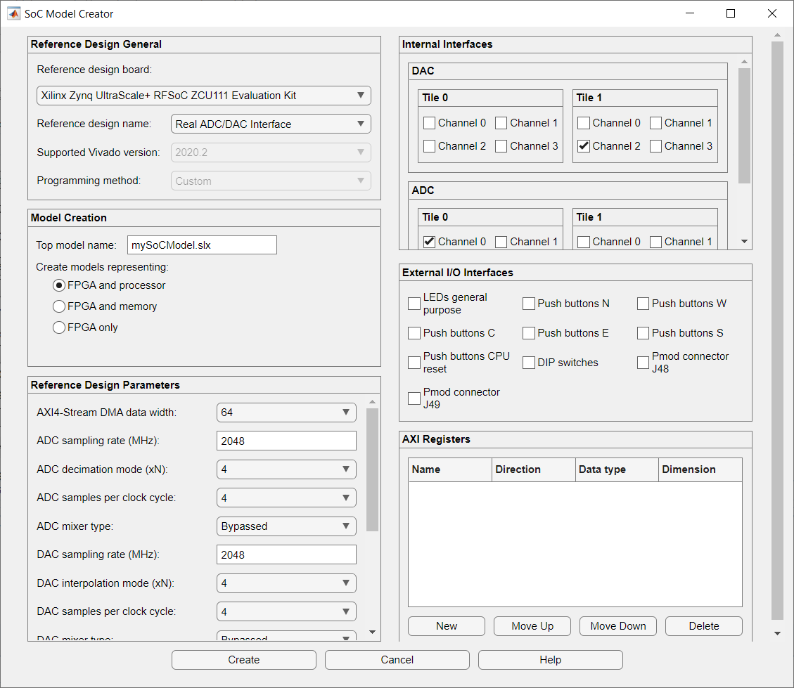 SoC Model Creator tool, open for configuration