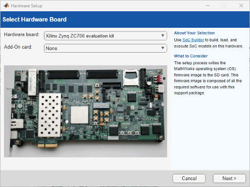 Hardware selection step in setup.