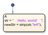 Stateflow chart that uses the strip operator in a state.