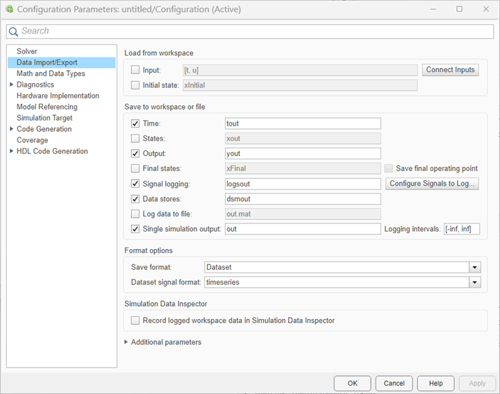 The Data Inport/Export pane.