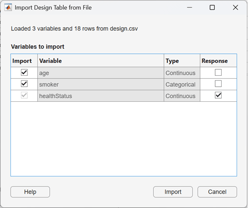 Import Design Table from File dialog box