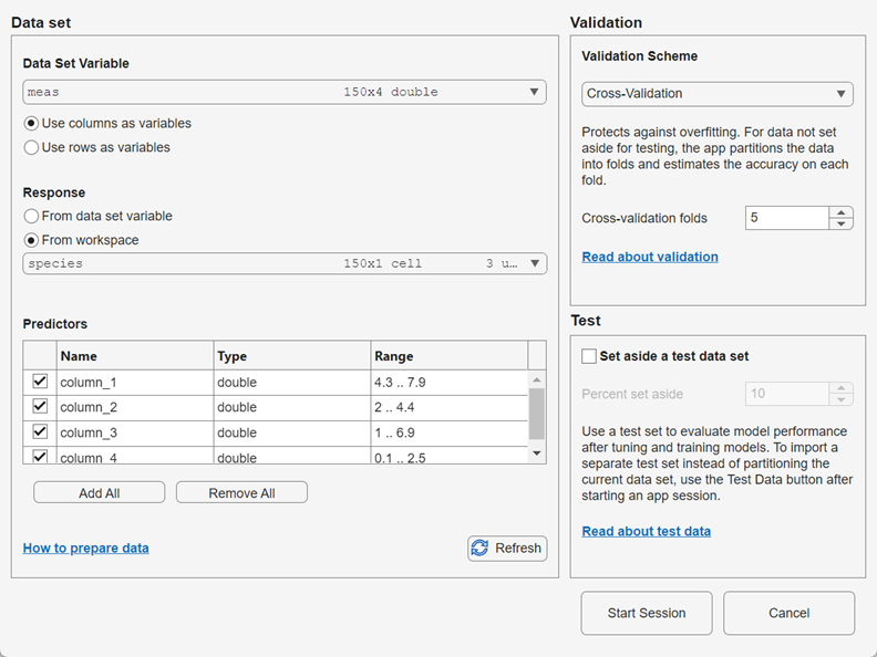 New session from Arguments dialog box