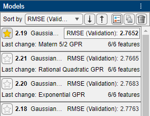 Trained models sorted by validation RMSE