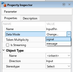 Select data mode from property inspector for activity diagram.