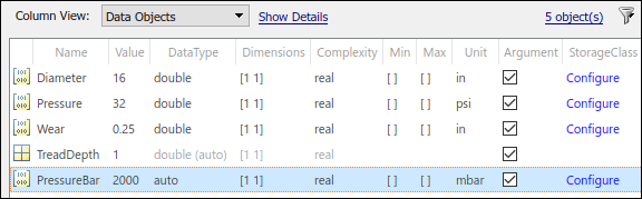 A new parameter PressureBar created as a model argument in Model Explorer