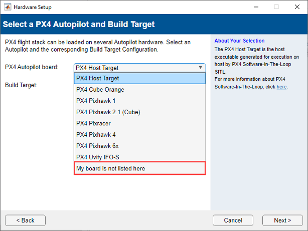 Select PX4 Autopilot board