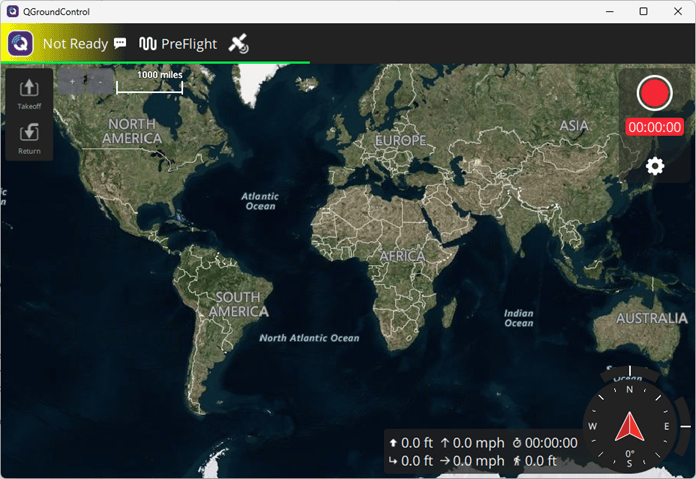 QGroundControl main menu showing that it is connected to MATLAB