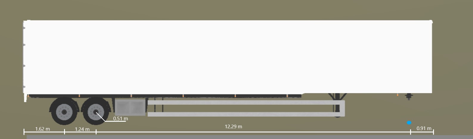 Side view of trailer. The tire radius is 0.51 meters.