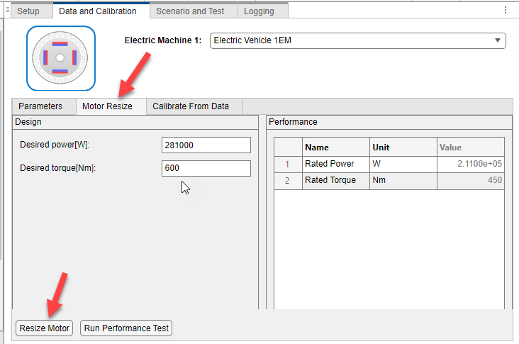 Electric motor resize menu choices