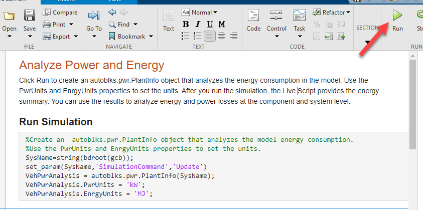 Running the Power Accounting live script.