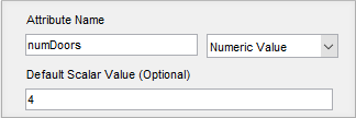 Sample Numeric Value attribute with "Attribute Name" set to numDoors and the default value set to 4