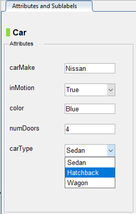 Attributes and Sublabels pane displaying attribute values