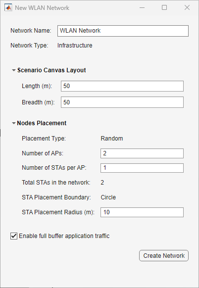 New WLAN Network dialog box